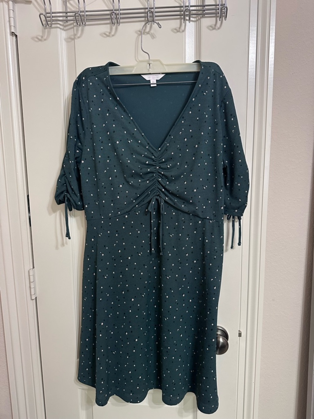 LC Lauren Conrad Dark Teal Polka Dot Midi Dress